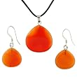 Carnelian Agate Briolette Drop Pendant and Earrings Set - Pendant (22mm), Earrings (15mm) - Adjustable Cord Necklace