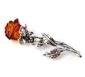 Certified Genuine Honey Amber and Sterling Silver Rose Pin
