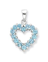 Sterling Silver Rhodium Light Swiss Blue Topaz Heart Pendant