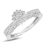 1/2 Carat T.W. Round Cut Diamond Women's Engagement Ring 10K White Gold Women's Engagement Ring - Free Gift Box -