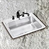 Elkay Lustertone Collection LRQ22224 22 Top Mount Single Bowl Stainless Steel Sink with 18-Gauge, 7-5/8 Bowl Depth, 22 Length, Self-Rim and Quick-Clip Mounting System: 4 Holes