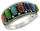 41qa2iBPD L. SL160  3 / 4 wide sterling silver ring with multicolored Synthetic Stones Size 10