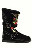 Ed Hardy Boot Strap Boots - Rose / Eagle - Black