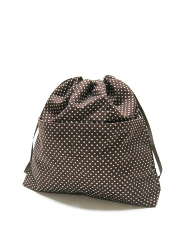 Yukiko Sato D2 Mod Choco Brown Dots of Drawstring TESAGE Purse Organizer, lined in water-proof micro fiber, Purse Insert tote bags!