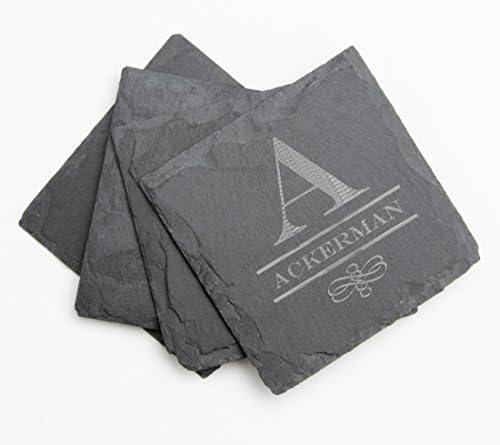 Personalized Slate Coaster Set, Custom Engraved Slate Coasters Monogram Design 12-Wedding Gifts, Housewarming Gift, Host/Hostess Gift, Realtor Client Gift, Corporate