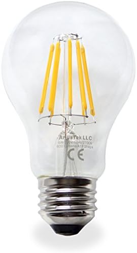 AriusTek A19 8W LED Filament Light Bulb Soft White 2700K, 75-watt Equivalent, 3 Pack (NEW CLEAR VERSION)