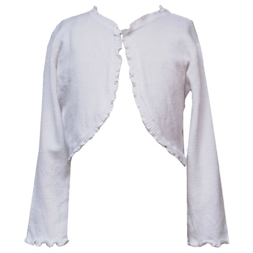 Rare Editions TODDLERS 2T-4T WHITE LONG SLEEVE RUFFLE TRIM SWEATER-KNIT Special Occasion Crop Bolero Shrug Cardigan Jacket/Sweater