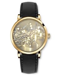 SPRAWL Aanalog Fashion Series Gold Ladies Watches of Genuine Black Leather Strap,Unique Wrist Watch for Women Girls Designed with Christmas Lights