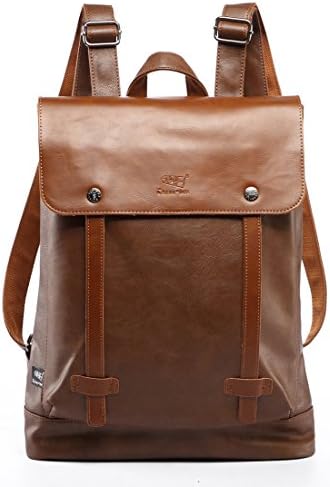 Alafe Casual Pu Leather School Student Laptop Backpack Men's Rucksack (Khaki)