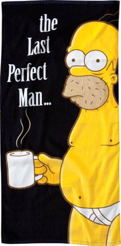 THE SIMPSONS BADETUCH HOMER THE LAST PERFECT MAN - schwarz mit Druck, 100% Baumwolle