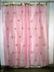 Window Treatment-2 Organza Baby Pink Base with Mirror Starburst Embroidered India Curtain Panels 92