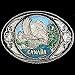Pewter Belt Buckle - Canada with Western Scroll - Pewter Belt Buckle