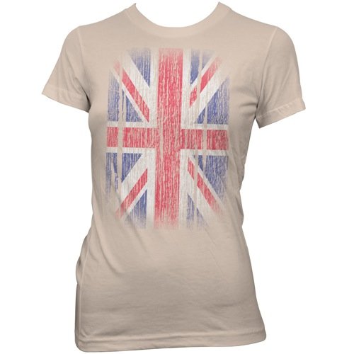 Distressed Union Jack Ladies Fine Jersey T-Shirt, Creme, 2XL
