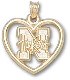 Nebraska Cornhuskers Solid 10K Gold ''N HUSKERS'' Heart Pendant