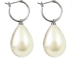 Genuine White South Sea Shell Majorca Pearl Earring Drops with 15mm Hoops