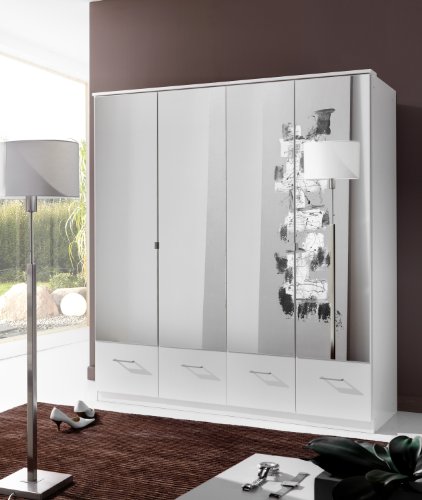 Drehtürenschrank 4-türig mit Schubkästen Alpinweiß