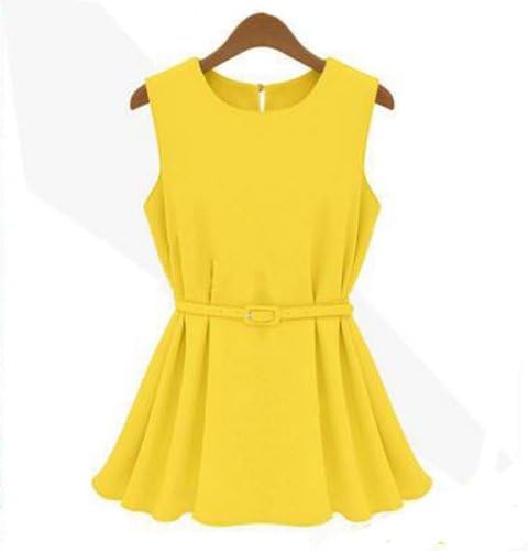 Zehui Women's Chiffon Vest Shirt Sleeveless Shirt Scoop Neck with Belt