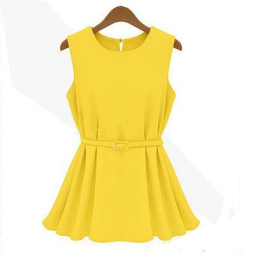 Zehui Women's Chiffon Vest Shirt Sleeveless Shirt Scoop Neck with Belt