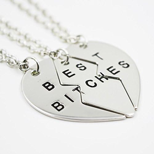Best Bitchs Necklace Pendants Charms Necklace Best Bitches Best Friend BFF Forever Love Split Heart Pendant Sweater Chain Fashion Jewelry Christmas Birthday Gift