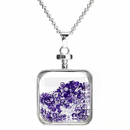 Beadnova Vintage Square Glass Wishing Bottle Pendant Korean Colorful Crystal Diamond Healing Gemstone Chip Bead Necklace Gift Box Packing