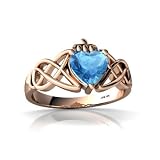 14k Rose Gold Heart Genuine Blue Topaz Celtic Claddagh Knot Ring