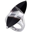 Genuine Onyx & White Quartz Fashion Ring Sparkling Sterling Silver Size 7