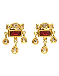 22kt Yellow Gold Diamond Pave Gemstone Earring Ethnic Style Jewelry