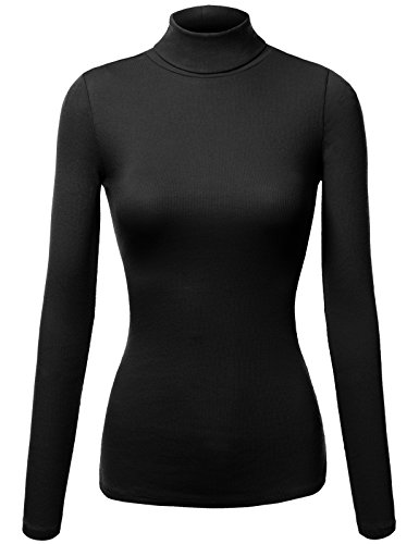 FPT Womens Basic Cotton Spandex Ribbed Long Sleeve Turtleneck Top (S-3XL)