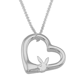 Sterling Silver Playboy Floating Heart Necklace Bunny Logo Rabbit Head Design Authentic Licensed Jewelry SPBN2753
