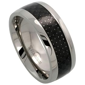 Titanium 5/16" (8mm) Comfort Fit Wedding Band Ring w/ Carbon Fiber Center (Available in Sizes 7 to14.5), size 7: Jewelry