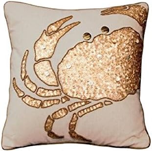 COASTAL NAUTICAL BEACH PILLOWS 16 X 16 Beaded Crabby Glam - Indoor Cotton Pillow Add a bit of whimsy to your decor with this exquisitely beaded, indoor cotton crab pillow