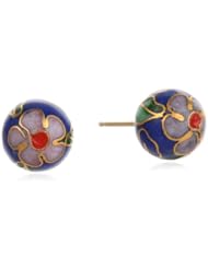 Gold Filled Sterling Silver Dark Blue Cloisonne 8mm Stud Earrings