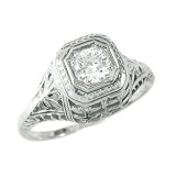 18K White Gold Antique Filigree Diamond Engagement Ring