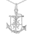 Silver Anchor Jesus Cross Necklace