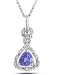 10k White Gold Tanzanite and Accent Diamond Pendant (0.064 Cttw, G-H Color, I2-I3 Clarity), 17"