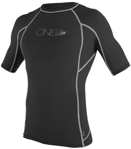 ONeill Wetsuits Basic Skins Short Sleeve Crew Black with Gray Sripes - X-Large