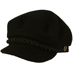 Men's Greek Fisherman Winter Wool Blend Cabby Driver Hat Flat Cap Black S/M