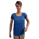 Womens Boho Designer Blue Tunic Top Summer Cotton Blouse Small Size
