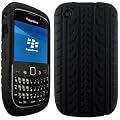 impexo Blackberry Curve 8520 9300 8530 Gemini Soft Silicone Unbreakable Gel Skin Case Cover Pouch Shell Black Tyre Tread Pattern Plus Quality LCD Screen Scratch Protector and Free Microfibre Cleaning Cloth