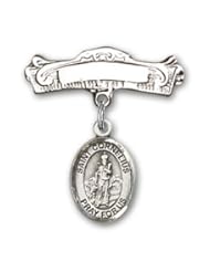 Sterling Silver Baby Badge with St. Cornelius Charm and Arched Polished Badge Pin