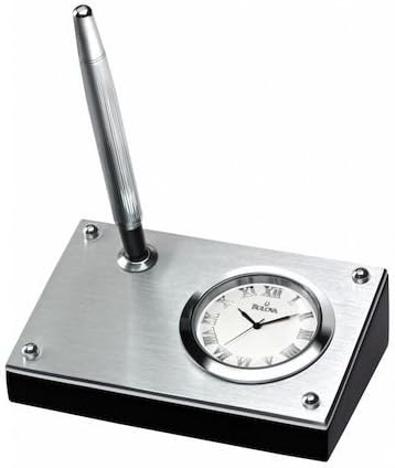 Bulova B7246 METRO Solid Wood Case Brushed Silver Aluminum Desk Clock