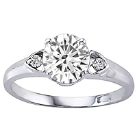 1.29 cttw Genuine White Topaz and Genuine Diamonds set in 14k Gold Engagement Ring by Zoe R(tm) in 14k White Gold Size 4