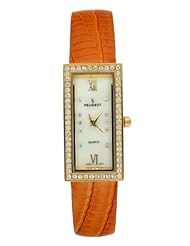 Peugeot Womens PQ8840-OA Gold-Tone Swarovski Crystal Accented Tan Leather Strap Watch