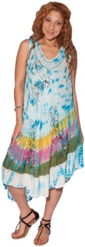 Silly yogi women's tie/dye beach dress/cover up one size fits S/XL-turquoise-One Size