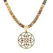 Mandala Flower Pendant in Gold Vermeil on an African Tourmaline Gemstone Bead Choker Necklace, 16" Length, #7723