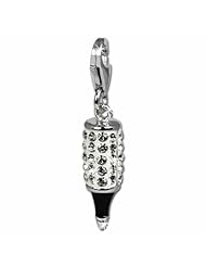 SilberDream Glitter Charm pen with white Czech crystals 925 Sterling Silver Charms Pendant with Lobster Clasp for Charms Bracelet, Necklace or Earring GSC500W