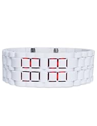Fashion Unisex Digital Lava Style Red LED Plastic Samurai Men Lady White Band Wrist Watch