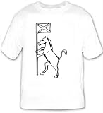 T-shirt with funny, “black and white”, humor, cross, sign, flag, Europe, cartoon, emblem, “United Kingdom”, horse, anthropomorphism, equine, Scotland