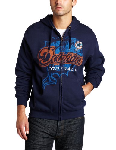 NFL Men's Miami Dolphins Touchback IV Long Sleeve Fullzip Hooded Fleece (Navy Blue, Small)