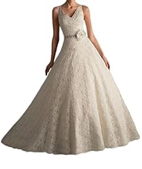 A-line V-neck Open-Back Lace Wedding Dress 